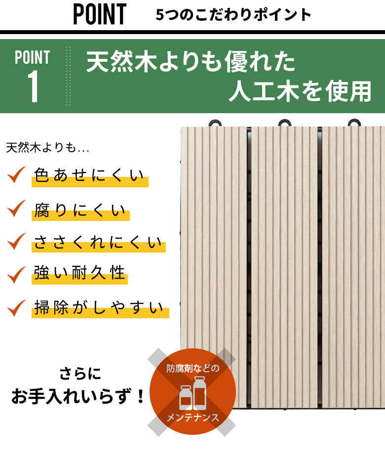 天然木よりも優れた人工木を使用
