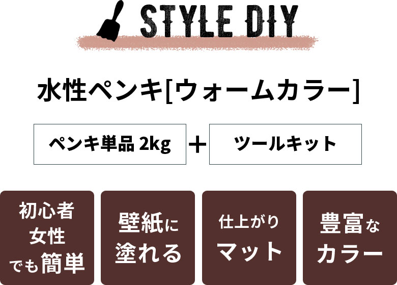 豊富なカラーが魅力的！仕上がりマットな水性ペンキと、ツールキットのセット