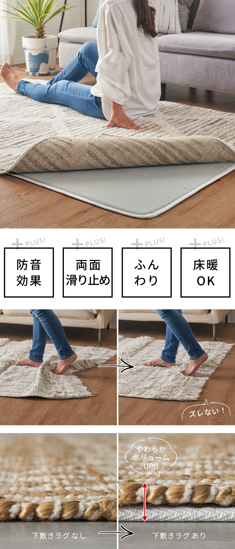 ラグ。下敷きラグ。下敷きカーペット。滑り止め付きウレタンラグ。滑らないラグ。