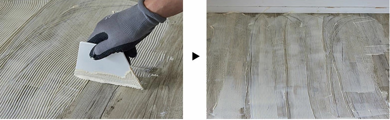 くし目ヘラでの接着剤塗布