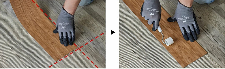 フロアタイルの貼り付け