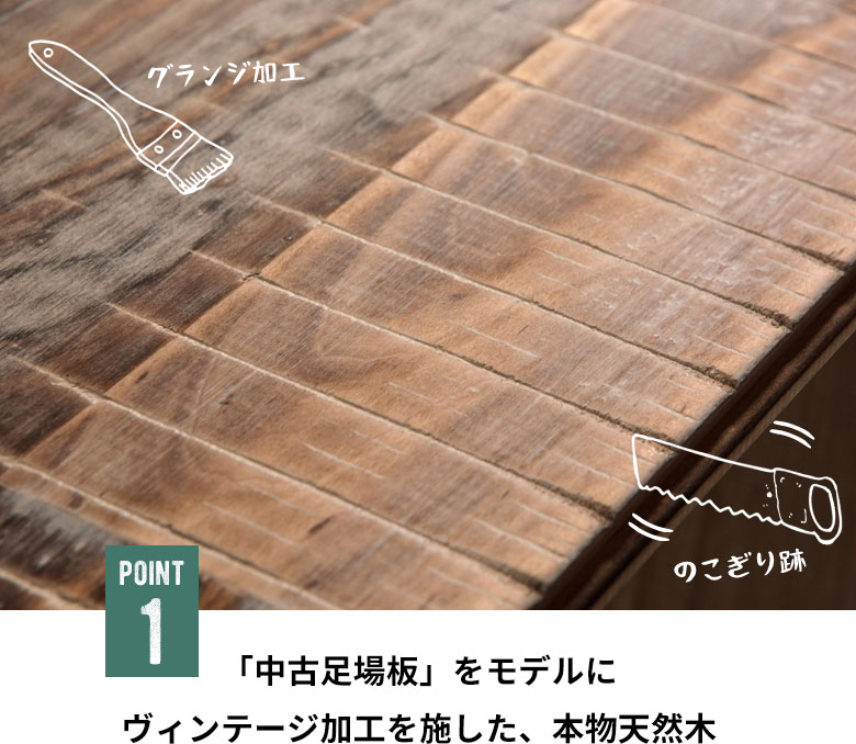 「中古足場版」をモデルにヴィンテージ加工を施した、本物天然木