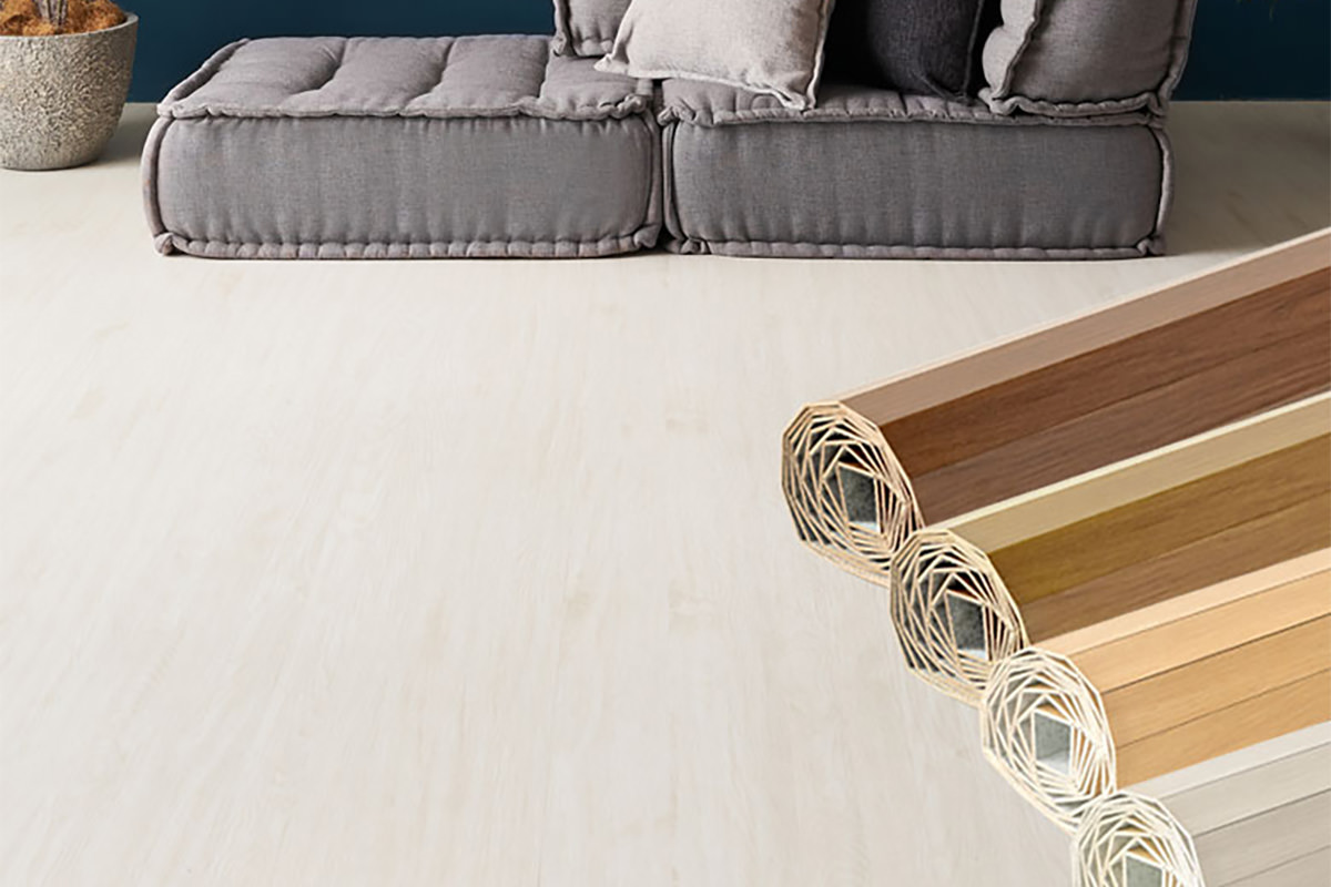 ウッドカーペットを敷いた部屋のイメージ。木目調フローリング風床材