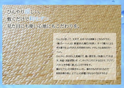 籐あじろ 座布団サイズ 約55x55cm ラタン 清涼 涼感 冷感 ひんやり