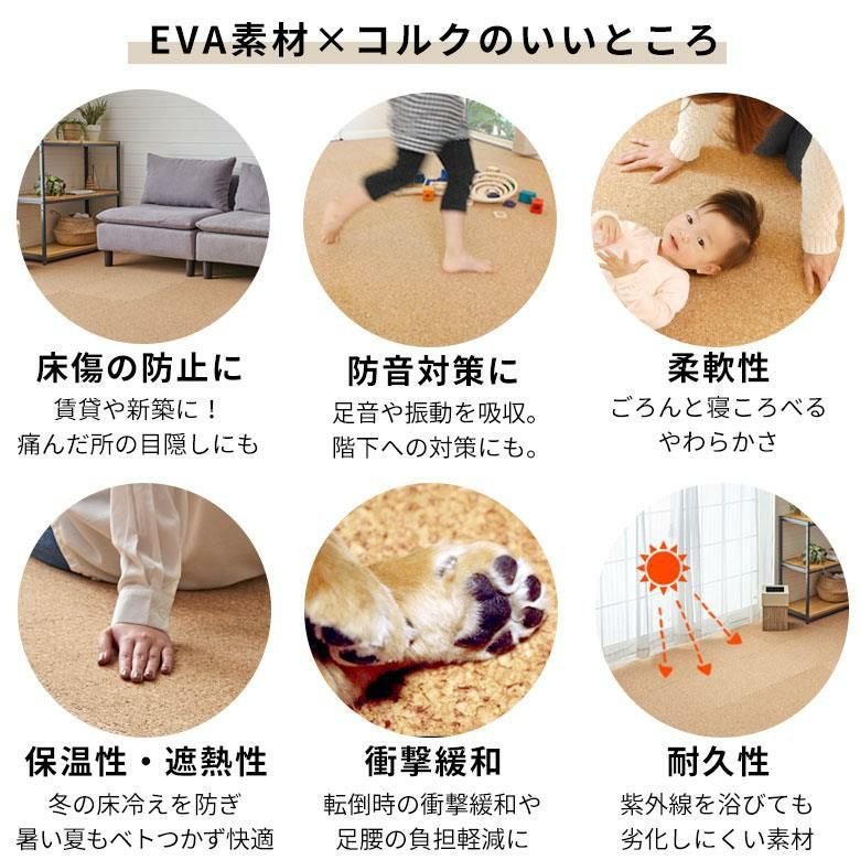コルク　まーちま クオリアム コルクマット 30cm 10畳 防音 保温 簡単設置 汚れた部分