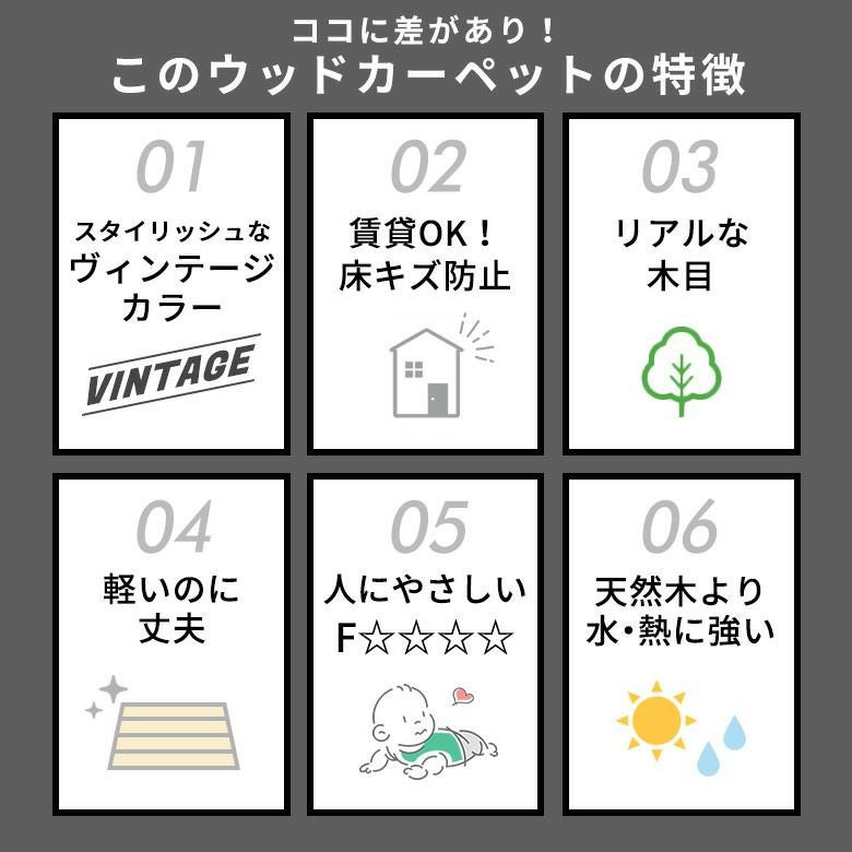 賃貸OK】敷くだけ ウッドカーペット 江戸間 6畳 260×350cm GA-60【軽量