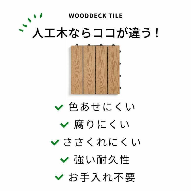 簡単設置！リアル木目の人工木ウッドデッキタイル 20枚セット 耐久性抜群