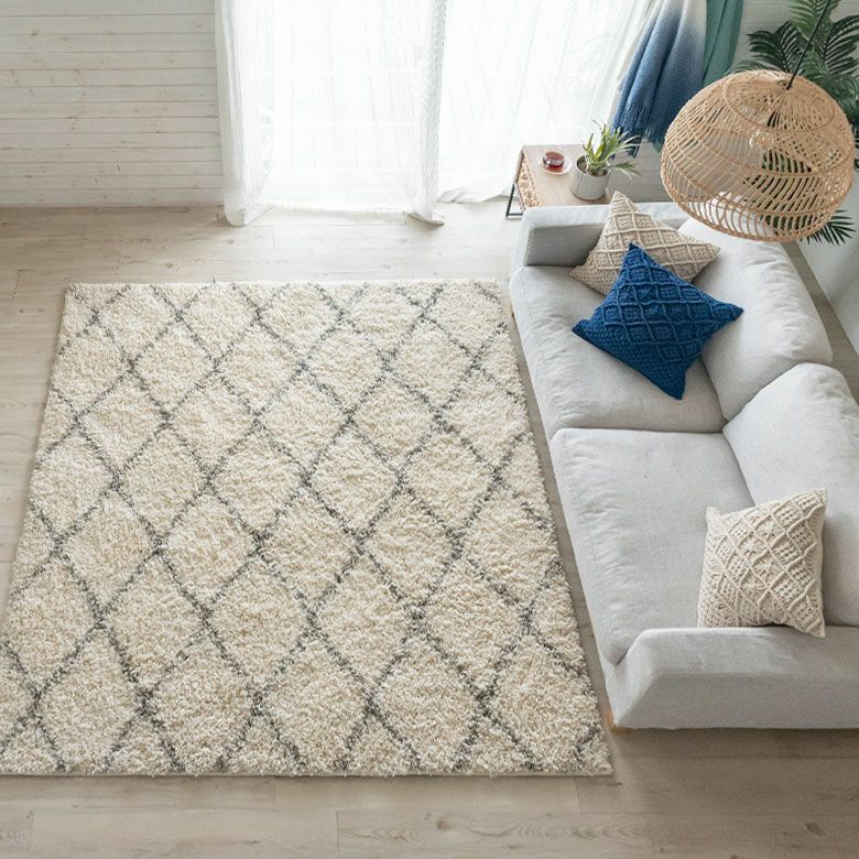 ベニオワレン風シャギーラグ 200×200cm モロカンデザイン ダイヤ柄