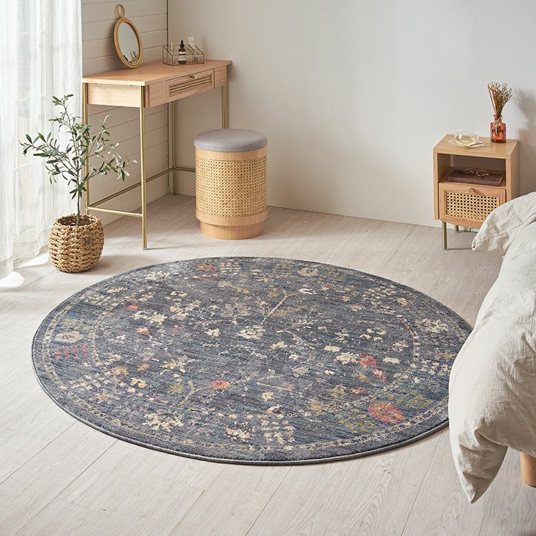 最後の一枚！高密度、立体柄！本場イラン産 絨毯！円形150cm‐200451 エジプト製 ウィルトン織 円形ラグ 150×150cm ペルシャ絨毯風