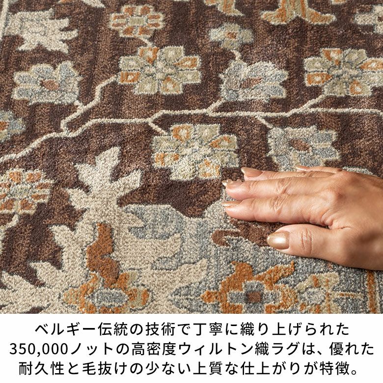 床暖房対応オールシーズン使えるエンボスデザインのウィルトン織ラグ