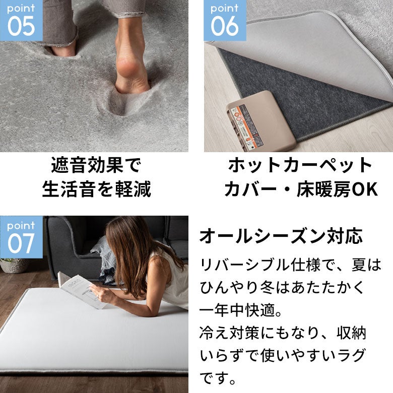 接触冷感／フランネル 高反発リバーシブルラグ 超極厚もっちり弾力